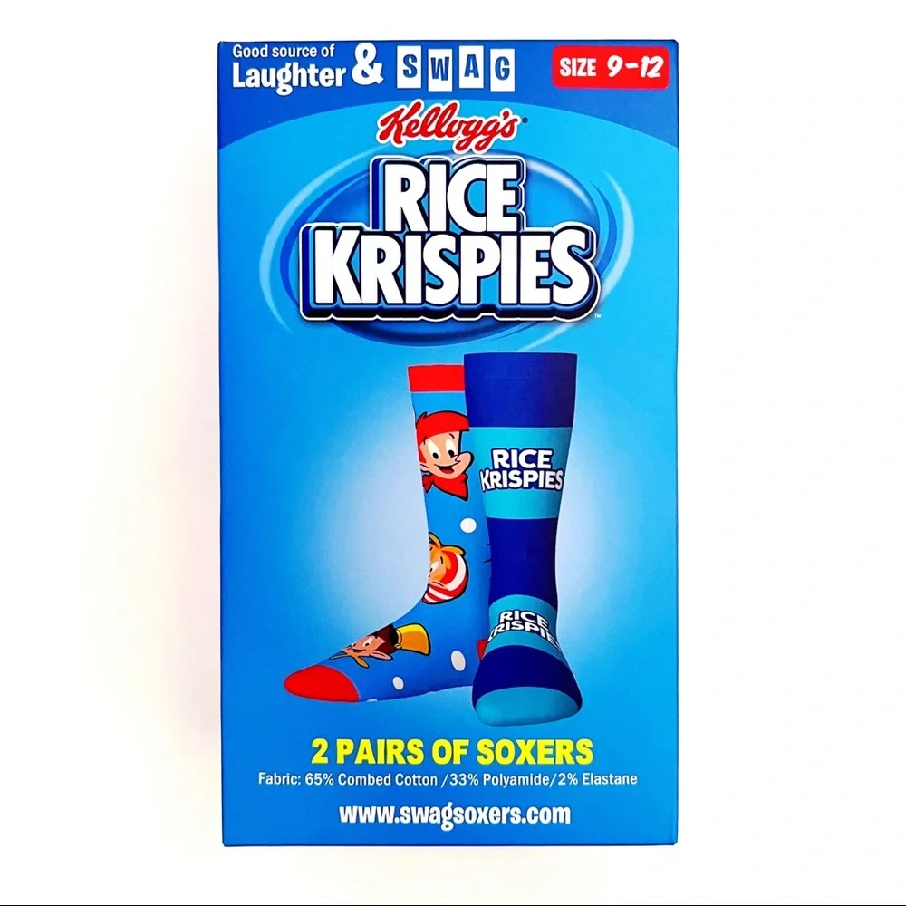 Rice Krispies Treat Cereal Crew Socks Mens Womens Swag Fun Novelty Gift Set